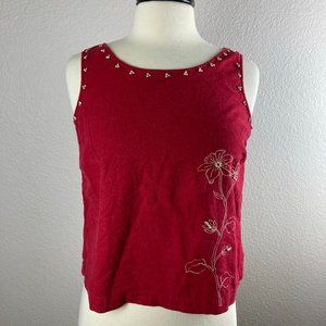 Erika Red Flower Beads Tank Top - S Petite